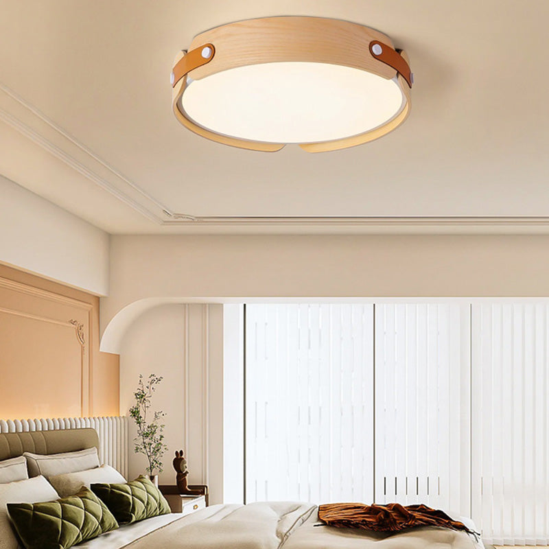 Nordic Round Wooden Edge LED Flush Mount Light