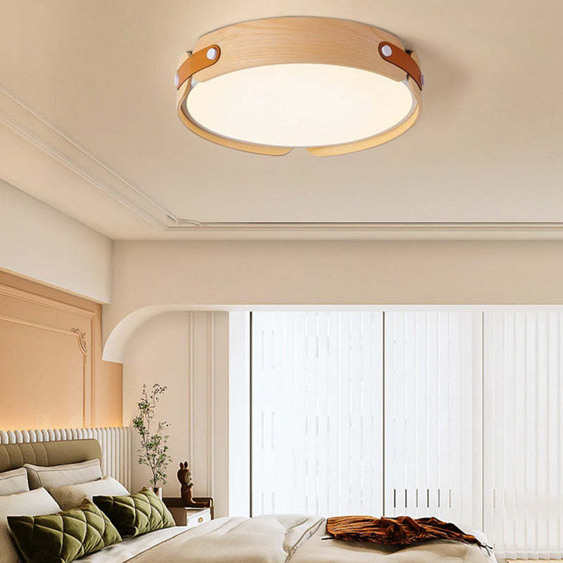 Nordic Round Wooden Edge LED Flush Mount Light