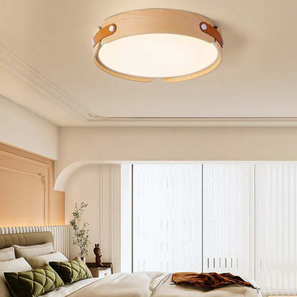 Nordic Round Wooden Edge LED Flush Mount Light