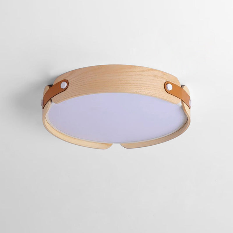 Nordic Round Wooden Edge LED Flush Mount Light