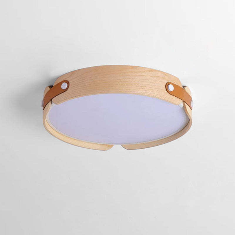Nordic Round Wooden Edge LED Flush Mount Light