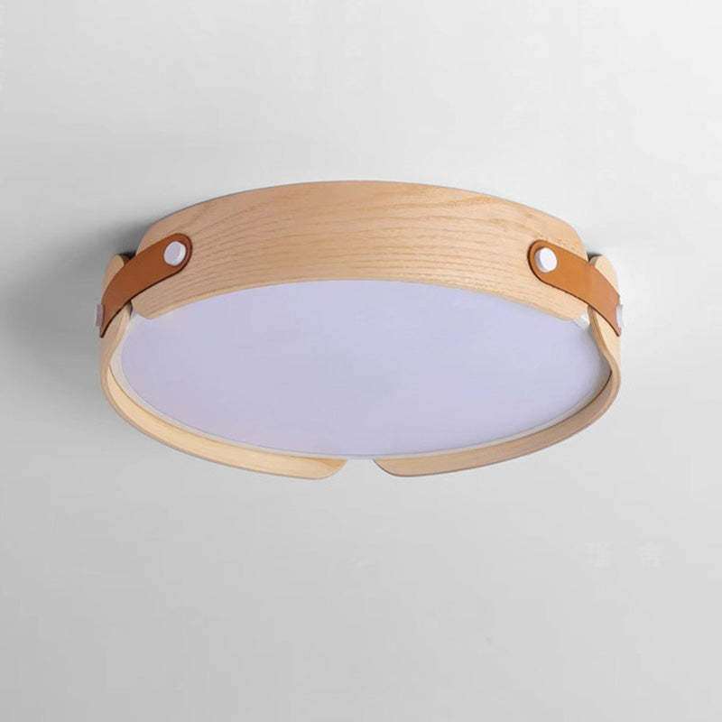 Nordic Round Wooden Edge LED Flush Mount Light