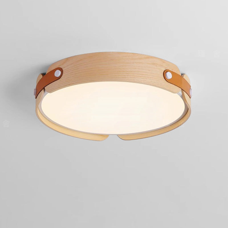 Nordic Round Wooden Edge LED Flush Mount Light