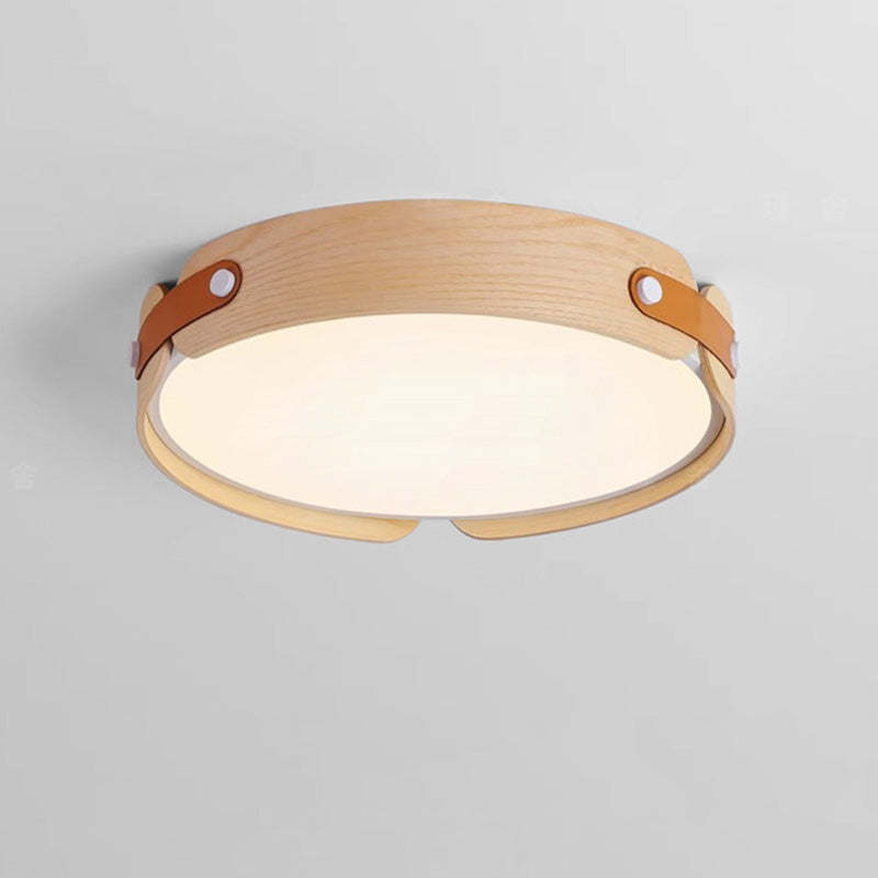 Nordic Round Wooden Edge LED Flush Mount Light
