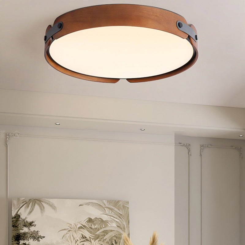 Nordic Round Wooden Edge LED Flush Mount Light