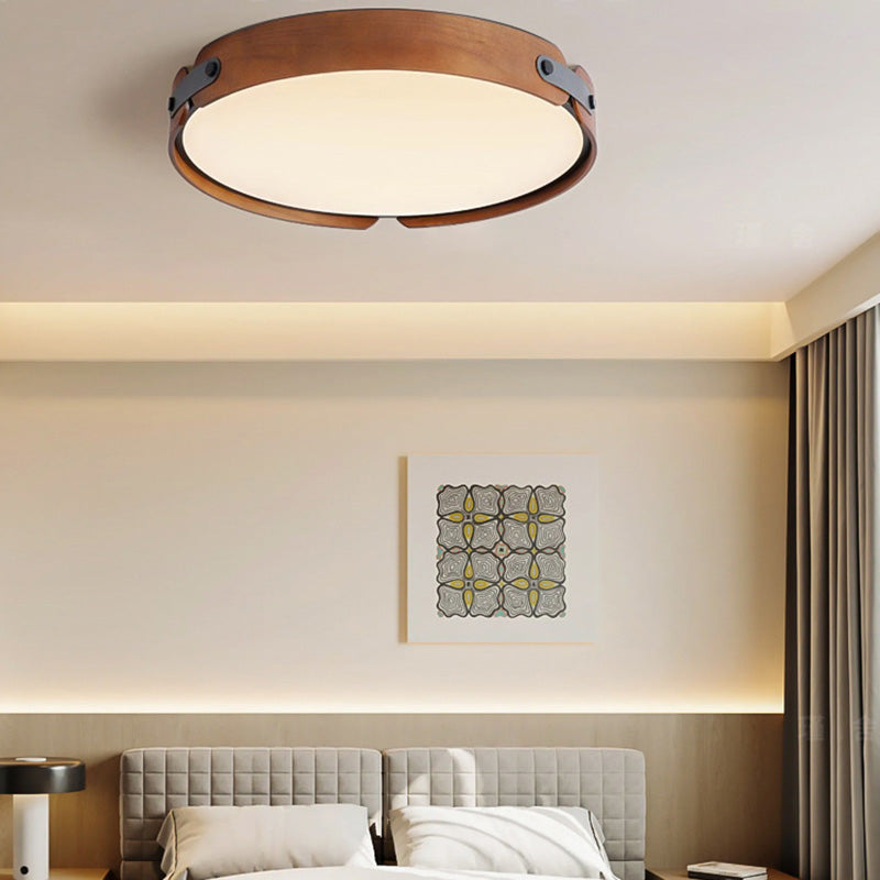 Nordic Round Wooden Edge LED Flush Mount Light