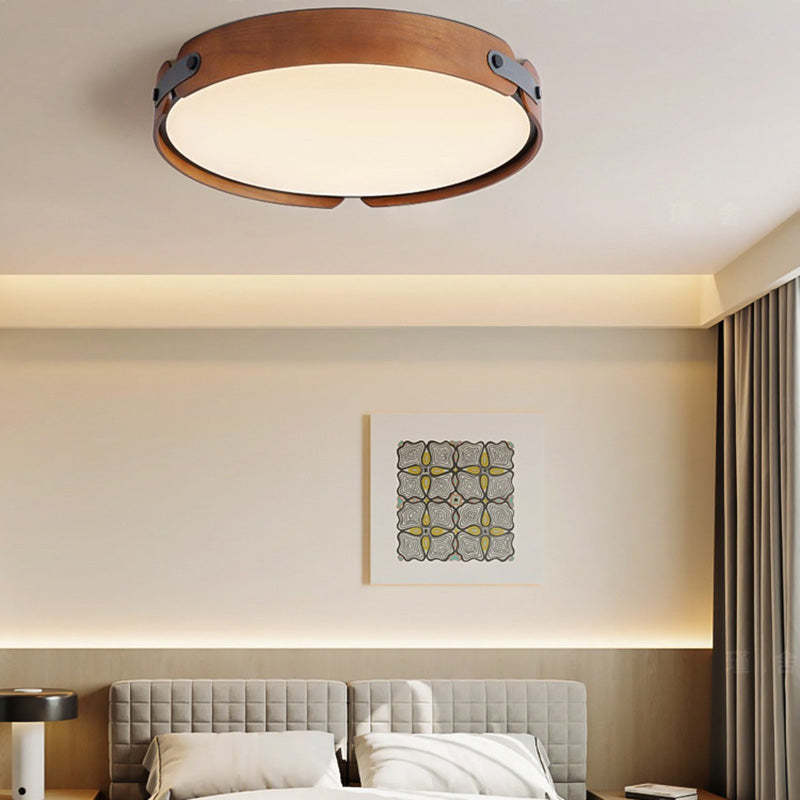 Nordic Round Wooden Edge LED Flush Mount Light