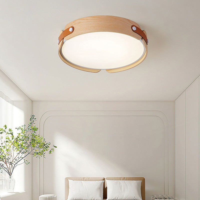 Nordic Round Wooden Edge LED Flush Mount Light
