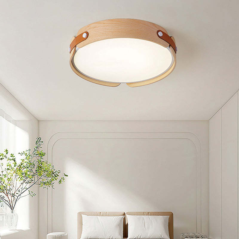 Nordic Round Wooden Edge LED Flush Mount Light