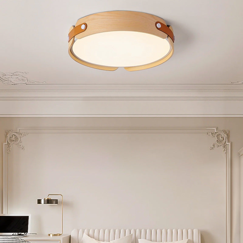Nordic Round Wooden Edge LED Flush Mount Light