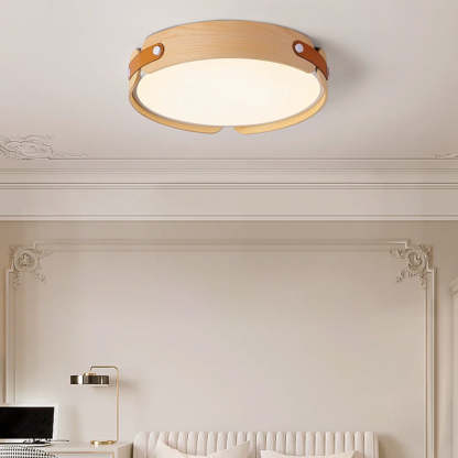 Nordic Round Wooden Edge LED Flush Mount Light