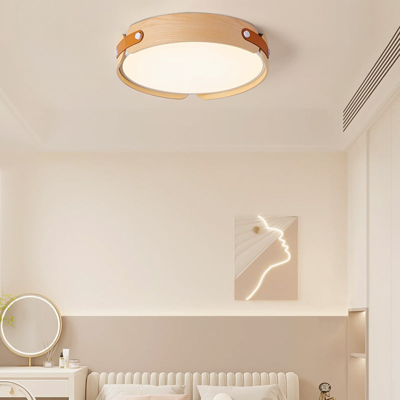 Nordic Round Wooden Edge LED Flush Mount Light