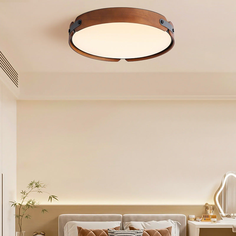 Nordic Round Wooden Edge LED Flush Mount Light