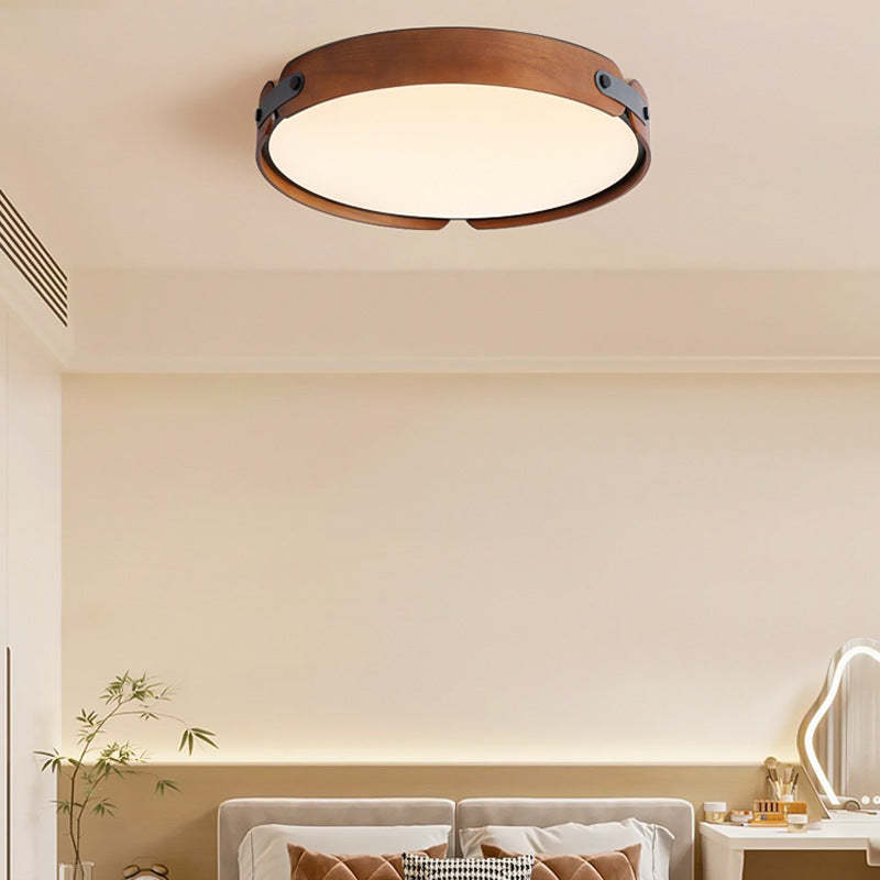 Nordic Round Wooden Edge LED Flush Mount Light