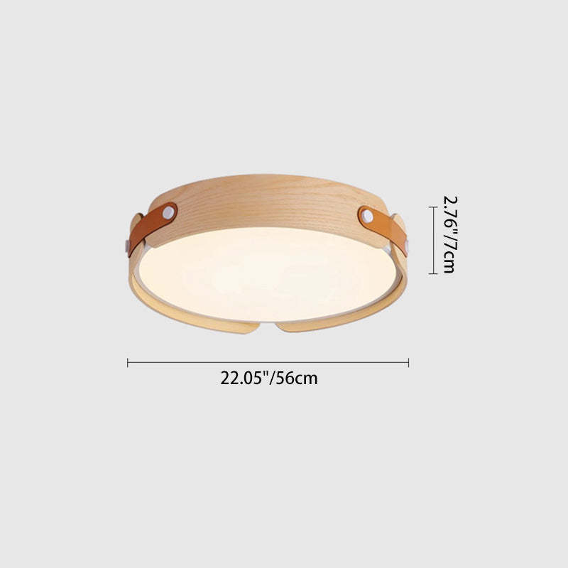 Nordic Round Wooden Edge LED Flush Mount Light