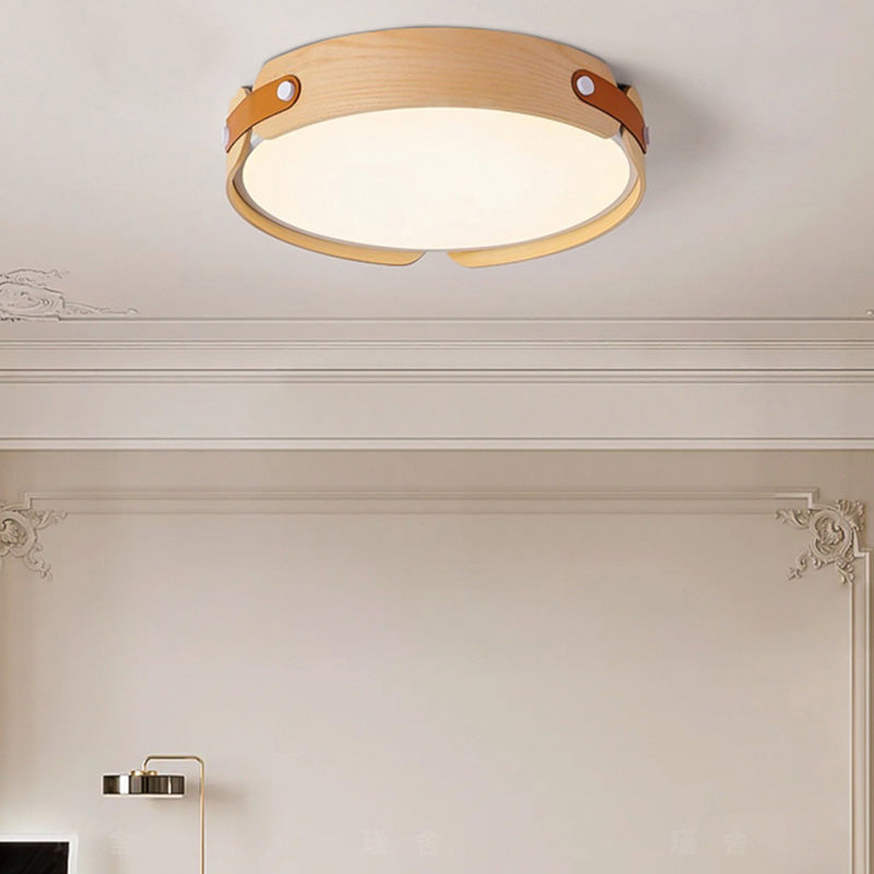 Nordic Round Wooden Edge LED Flush Mount Light