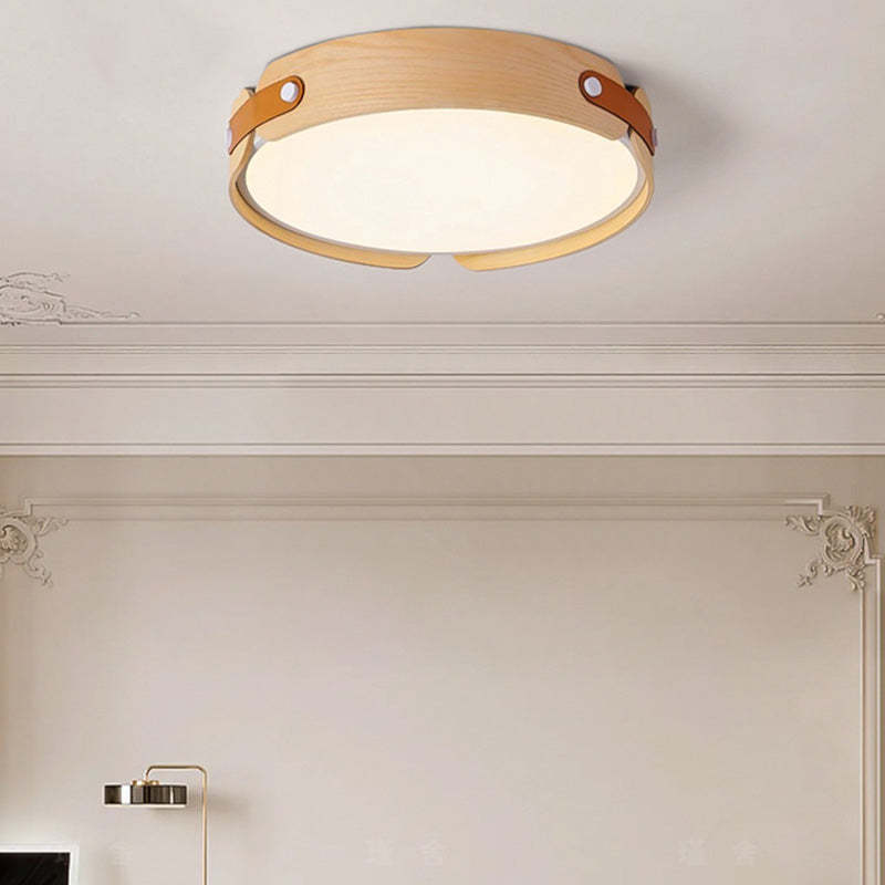 Nordic Round Wooden Edge LED Flush Mount Light