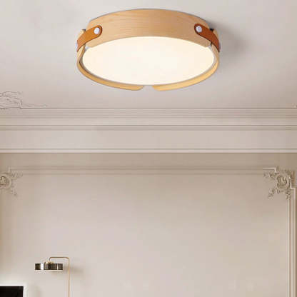 Nordic Round Wooden Edge LED Flush Mount Light