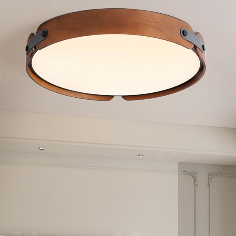 Nordic Round Wooden Edge LED Flush Mount Light