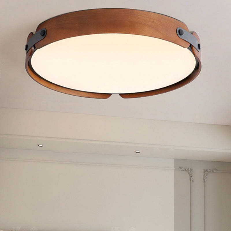 Nordic Round Wooden Edge LED Flush Mount Light