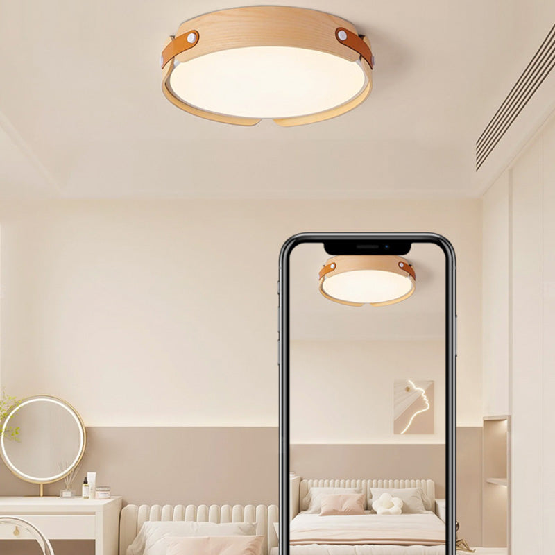 Nordic Round Wooden Edge LED Flush Mount Light