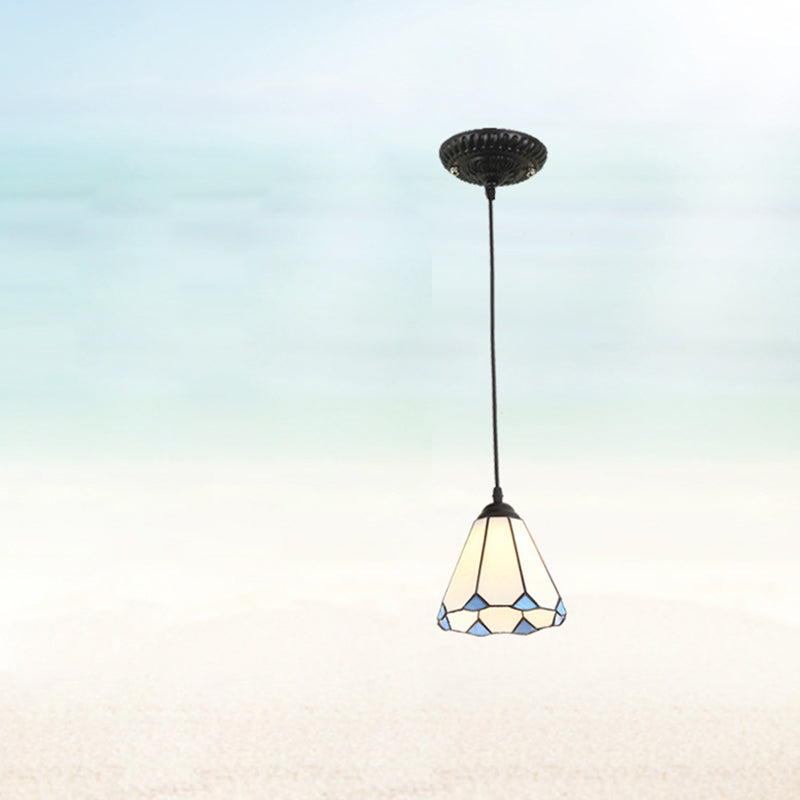 Traditional Tiffany Glass Pendant Light — White / Diamond Grid / 110V-120V For US/CA
