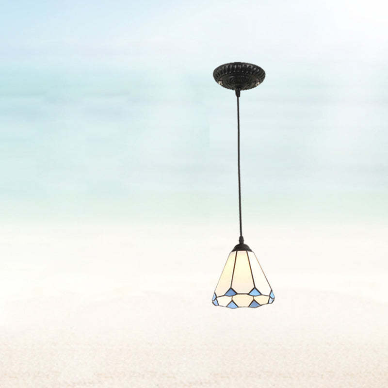 Traditional Tiffany Glass Pendant Light — White / Diamond Grid / 110V-120V For US/CA