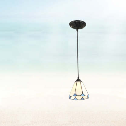 Traditional Tiffany Glass Pendant Light — White / Diamond Grid / 110V-120V For US/CA