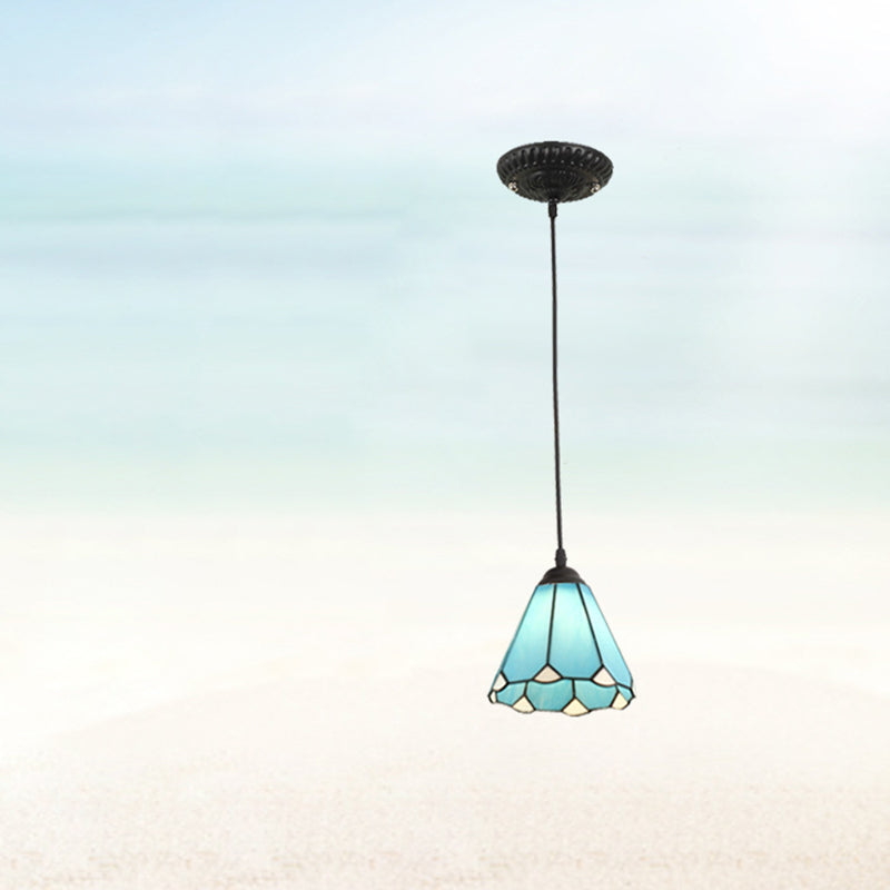 Traditional Tiffany Glass Pendant Light — White / Diamond Grid / 220V-240V For UK/AU