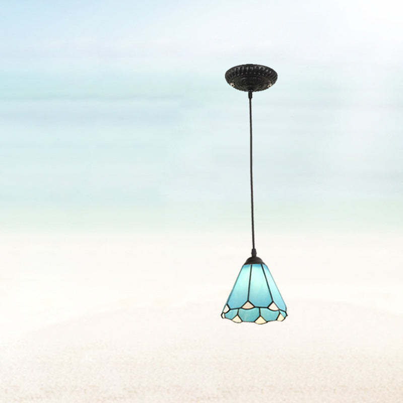 Traditional Tiffany Glass Pendant Light — White / Diamond Grid / 220V-240V For UK/AU