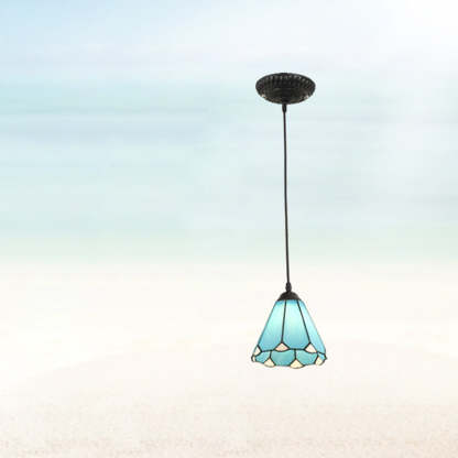 Traditional Tiffany Glass Pendant Light — White / Diamond Grid / 220V-240V For UK/AU
