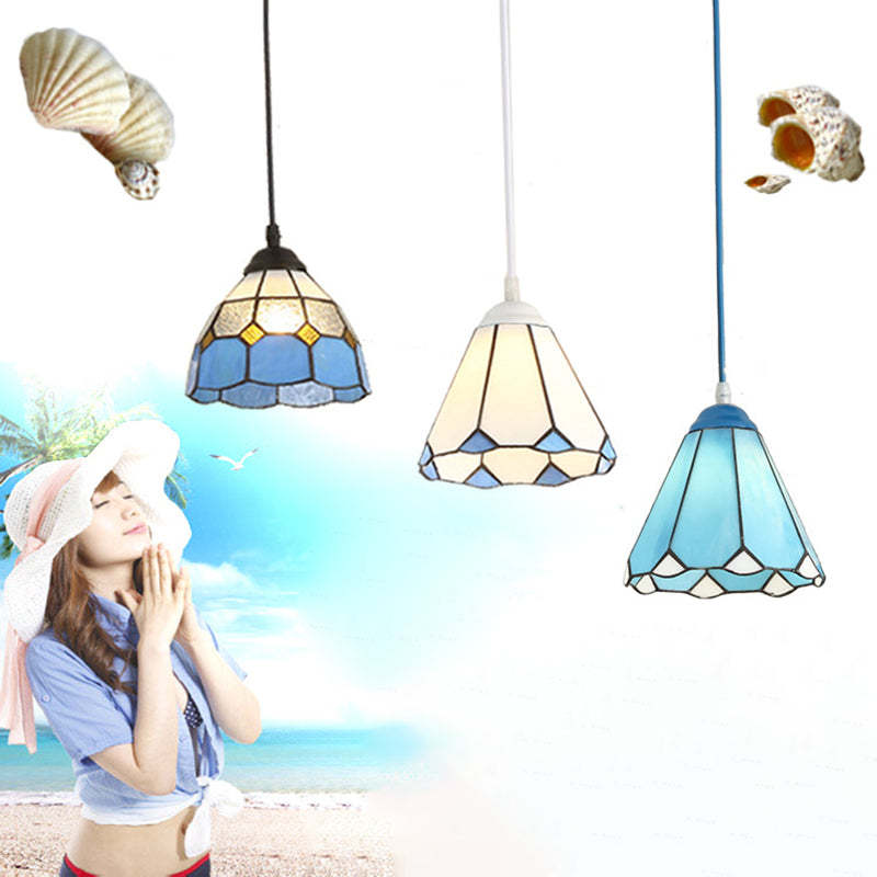 Traditional Tiffany Glass Pendant Light — Black / Matte White / 220V-240V For UK/AU
