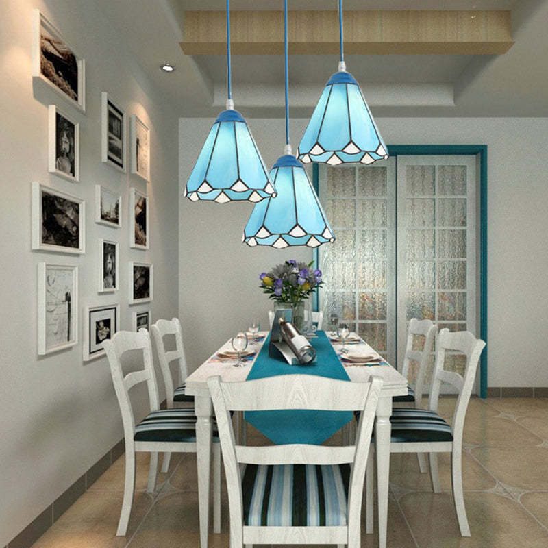 Traditional Tiffany Glass Pendant Light — Blue / Matte White / 110V-120V For US/CA