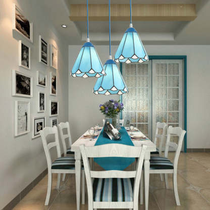 Traditional Tiffany Glass Pendant Light — Blue / Matte White / 110V-120V For US/CA