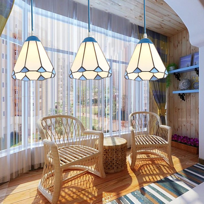 Traditional Tiffany Glass Pendant Light — Blue / Matte White / 220V-240V For UK/AU