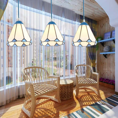Traditional Tiffany Glass Pendant Light — Blue / Matte White / 220V-240V For UK/AU