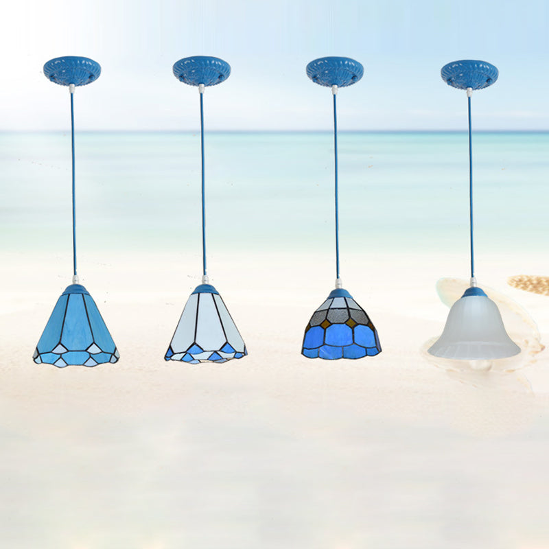 Traditional Tiffany Glass Pendant Light — Black / Blue Sea / 110V-120V For US/CA
