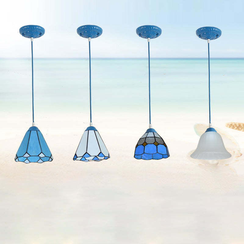 Traditional Tiffany Glass Pendant Light — Black / Blue Sea / 110V-120V For US/CA
