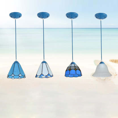 Traditional Tiffany Glass Pendant Light — Black / Blue Sea / 110V-120V For US/CA