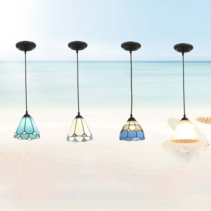 Traditional Tiffany Glass Pendant Light — Black / Blue Sea / 220V-240V For UK/AU