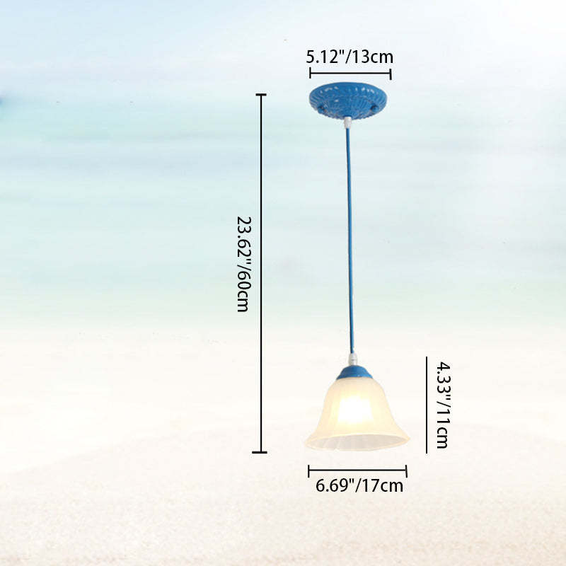 Traditional Tiffany Glass Pendant Light — Blue / White Lotus / 220V-240V For UK/AU