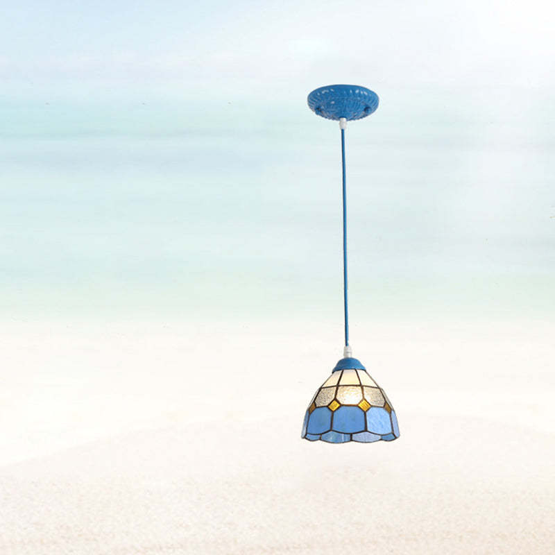 Traditional Tiffany Glass Pendant Light — White / Blue Sea / 110V-120V For US/CA