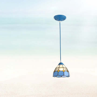 Traditional Tiffany Glass Pendant Light — White / Blue Sea / 110V-120V For US/CA