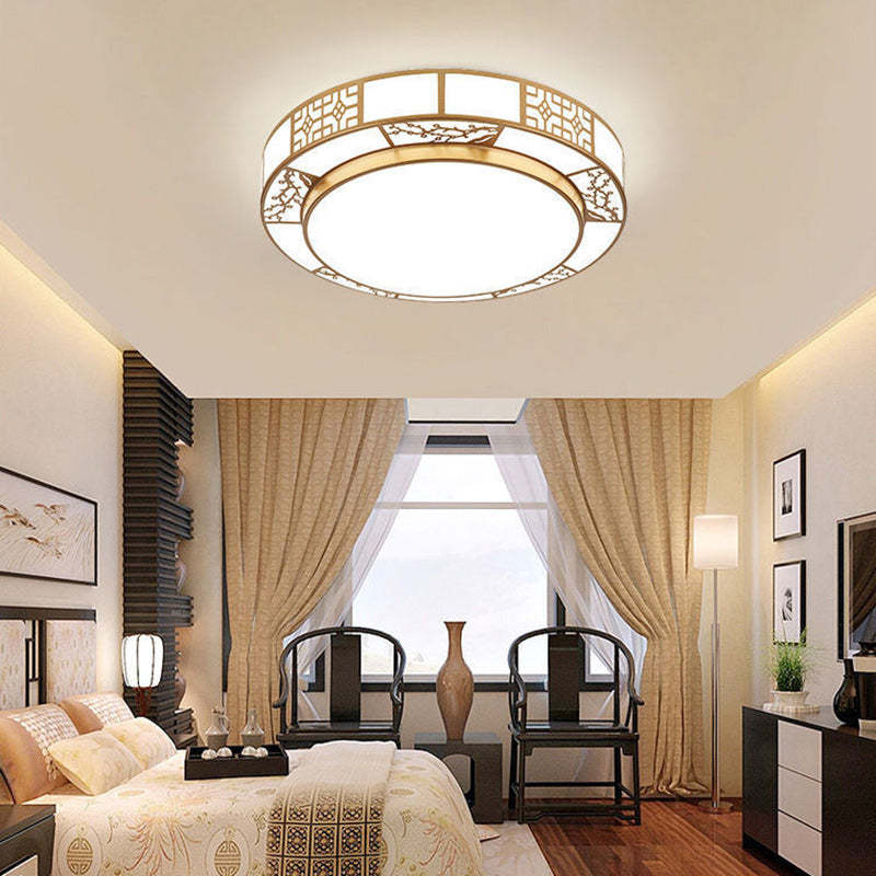 Chinese Round Plum Blossom Acrylic Aluminum LED Flush Light — Neutral Light (4000K) / 110V-120V For US/CA