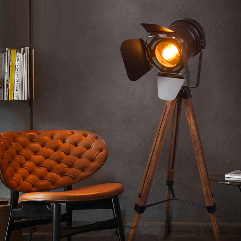 Contemporary Camera Iron Wood Floor Lamp — 220V-240V For UK/AU