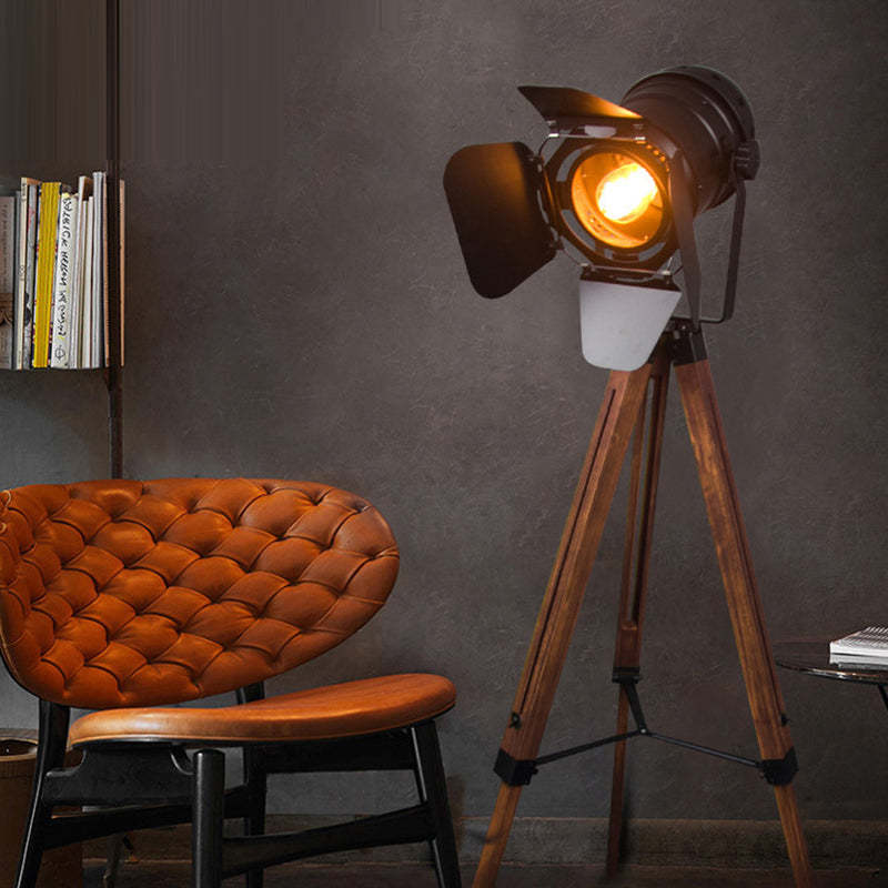Contemporary Camera Iron Wood Floor Lamp — 220V-240V For UK/AU
