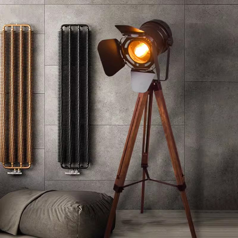 Contemporary Camera Iron Wood Floor Lamp — 110V-120V For US/CA