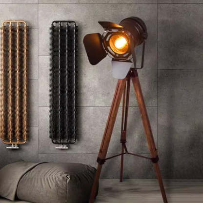 Contemporary Camera Iron Wood Floor Lamp — 110V-120V For US/CA