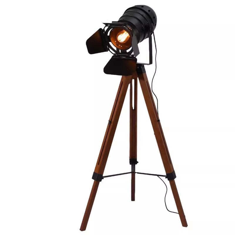 Contemporary Camera Iron Wood Floor Lamp