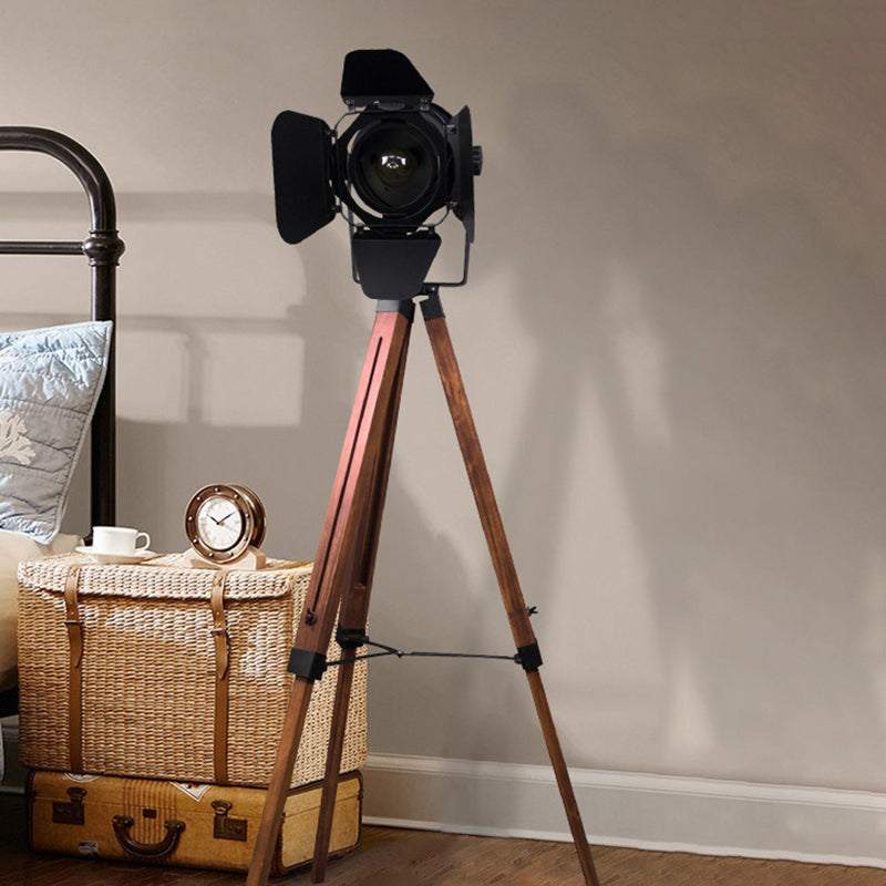 Contemporary Camera Iron Wood Floor Lamp